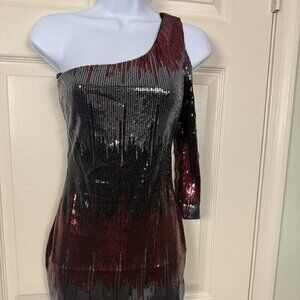 Frederick's of Hollywood One-Shoulder Sequin Dress Black Red XS New without tags